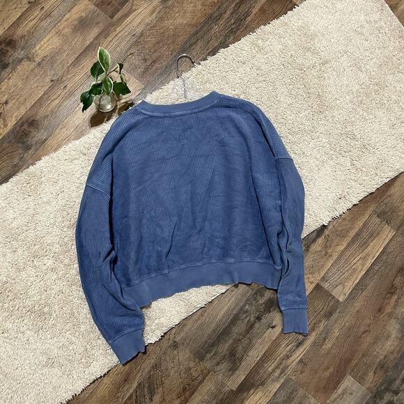 Aerie Small Oversized Washed Blue Ribbed Cropped Crewneck Versatile Sweatshirt - Picture 5 of 5